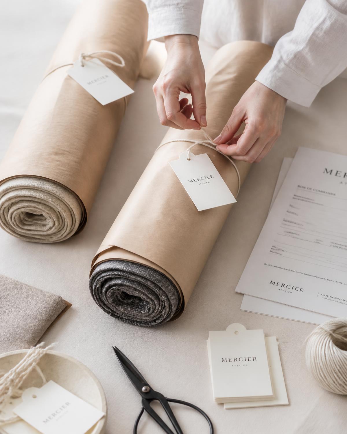 Fabric rolls wrapped in kraft paper for dispatch